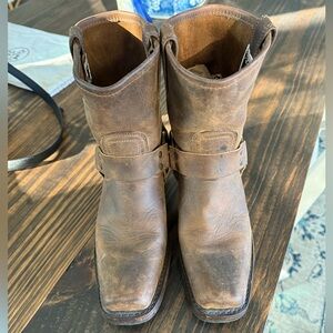 Frye Brown Leather Harness Ankle Boots